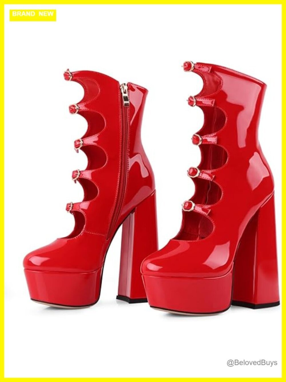 Chunky Platform Heels Gothic Boots with Side Zipper Block Heel